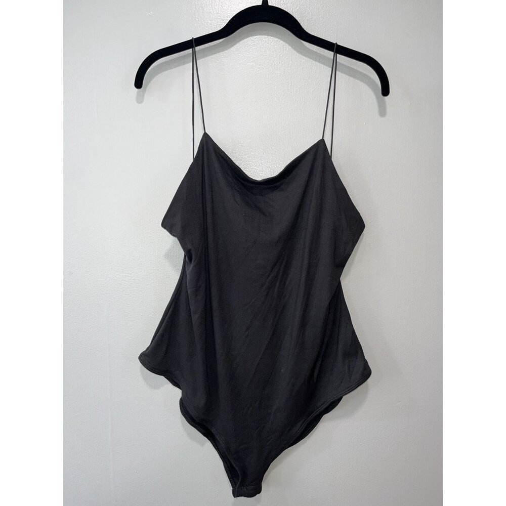Blue Leopard Black Bodysuit With Spaghetti Straps, 3X NWT